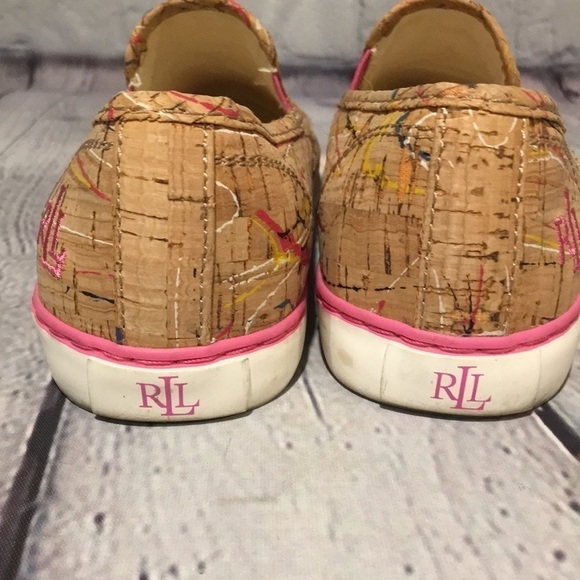 LAUREN Ralph Lauren “JANIS” paint splatter cork slip ons Size 6 - Picture 4 of 9